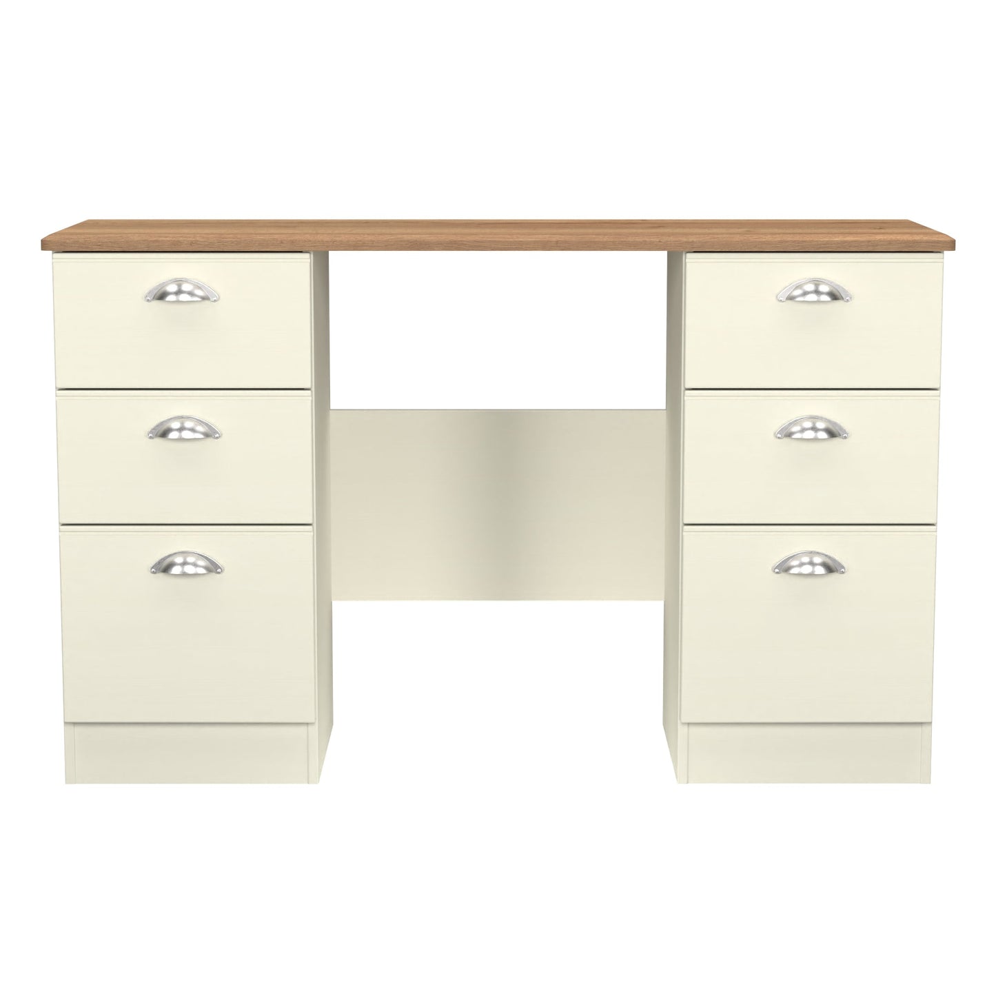 Victoria Desk Cream & Light Oak 6 Drawers 128cm