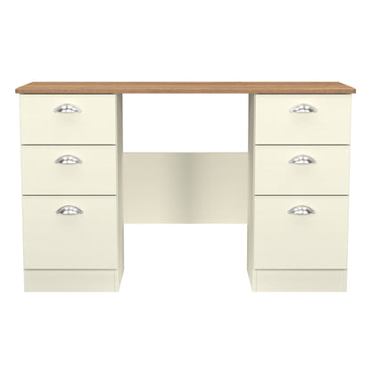 Victoria Desk Cream & Light Oak 6 Drawers 128cm
