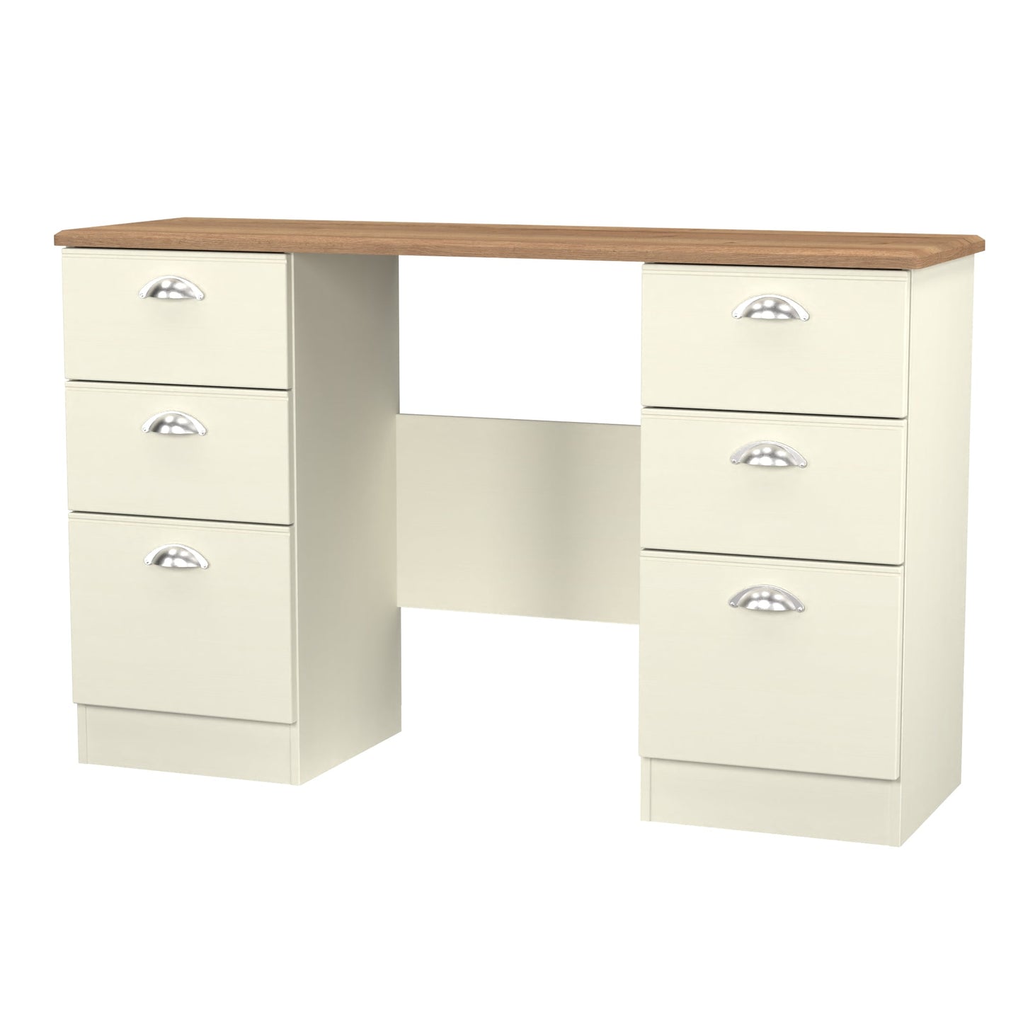 Victoria Desk Cream & Light Oak 6 Drawers 128cm