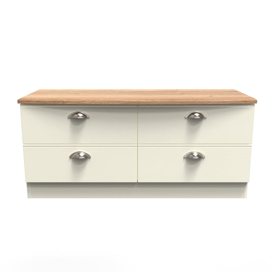 Victoria Large Chest of Drawers Cream & Light Oak 4 Drawers 112cm