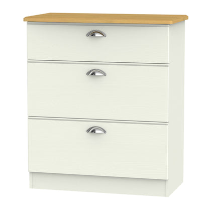 Victoria Chest of Drawers Cream & Light Oak 3 Drawers 42cm