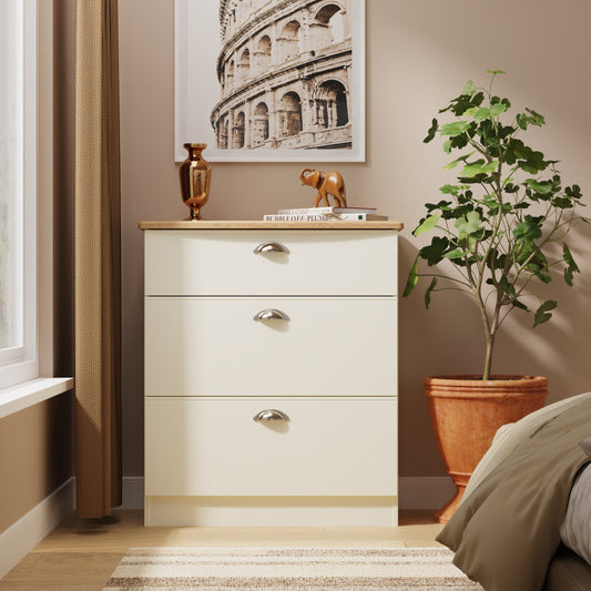 Victoria Chest of Drawers Cream & Light Oak 3 Drawers 42cm