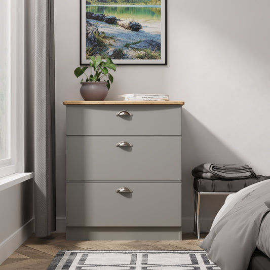Victoria Chest of Drawers Grey & Light Oak 3 Drawers 42cm