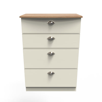 Victoria Tall Chest of Drawers Cream & Light Oak 4 Drawers 77cm