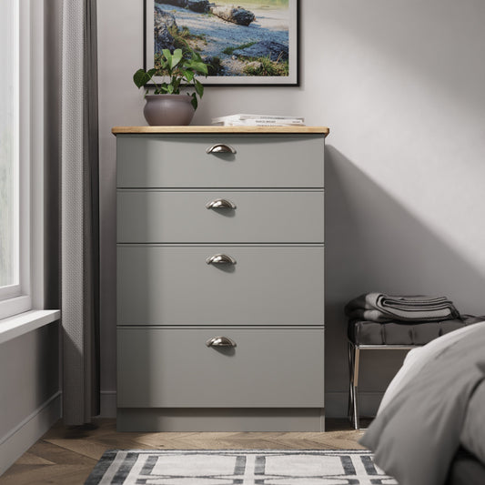 Victoria Tall Chest of Drawers Grey & Light Oak 4 Drawers 77cm