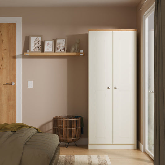 Victoria Tall Wardrobe Cream & Light Oak 2 Doors 1 Shelf 74cm