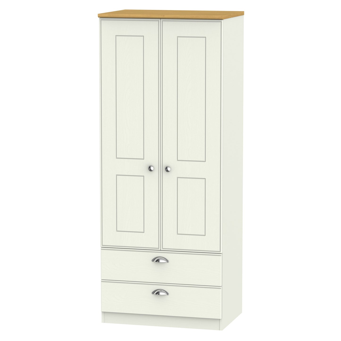 Victoria Tall Wardrobe Cream & Light Oak 2 Doors 2 Drawers 74cm