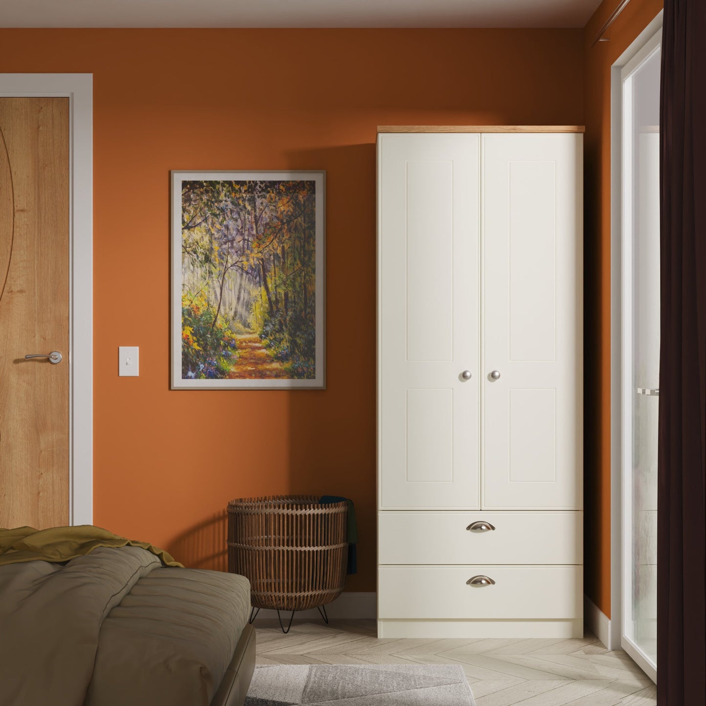 Victoria Tall Wardrobe Cream & Light Oak 2 Doors 2 Drawers 74cm