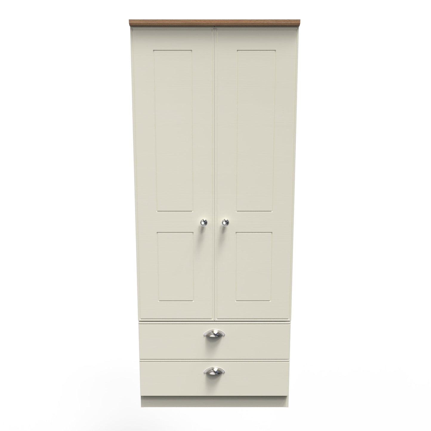 Victoria Tall Wardrobe Cream & Light Oak 2 Doors 2 Drawers 74cm
