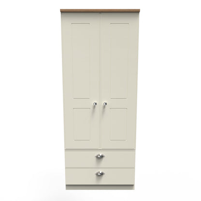 Victoria Tall Wardrobe Cream & Light Oak 2 Doors 2 Drawers 74cm