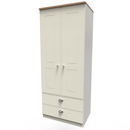 Victoria Tall Wardrobe Cream & Light Oak 2 Doors 2 Drawers 74cm