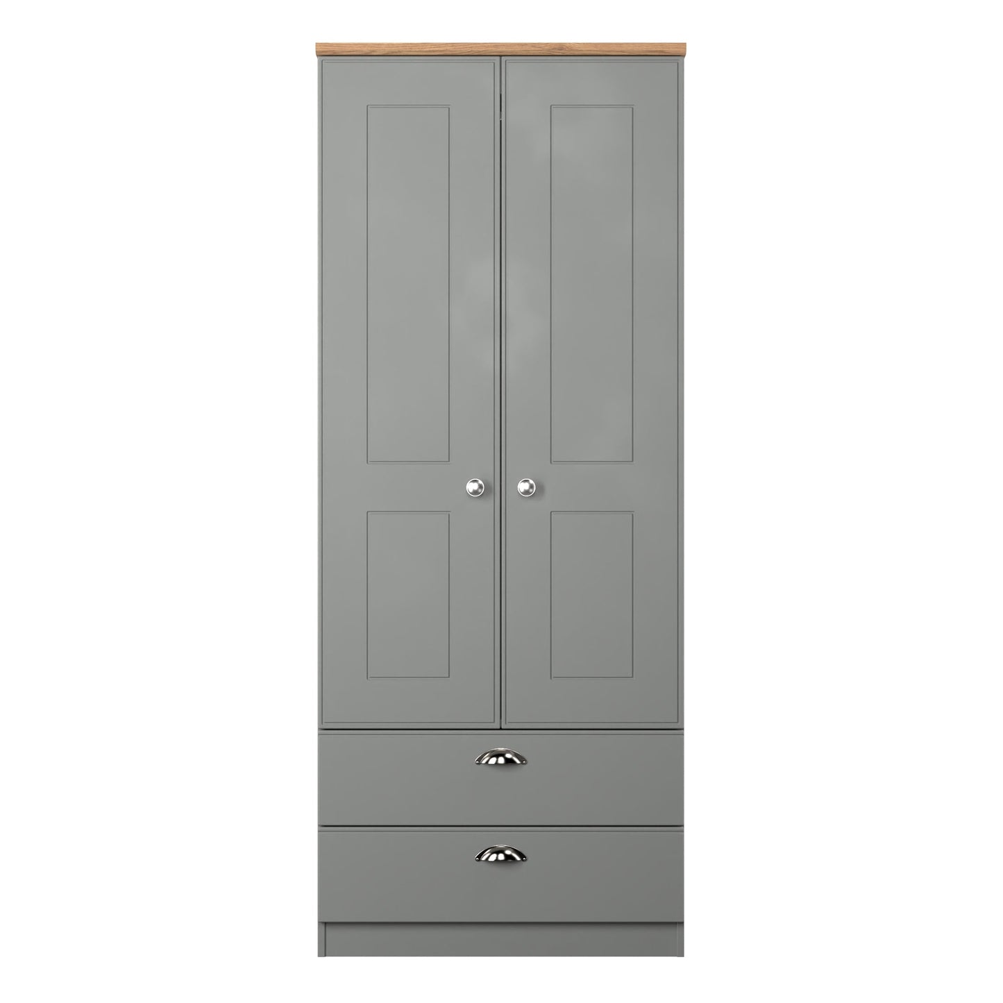 Victoria Tall Wardrobe Grey & Light Oak 2 Doors 2 Drawers 74cm