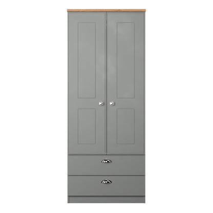 Victoria Tall Wardrobe Grey & Light Oak 2 Doors 2 Drawers 74cm