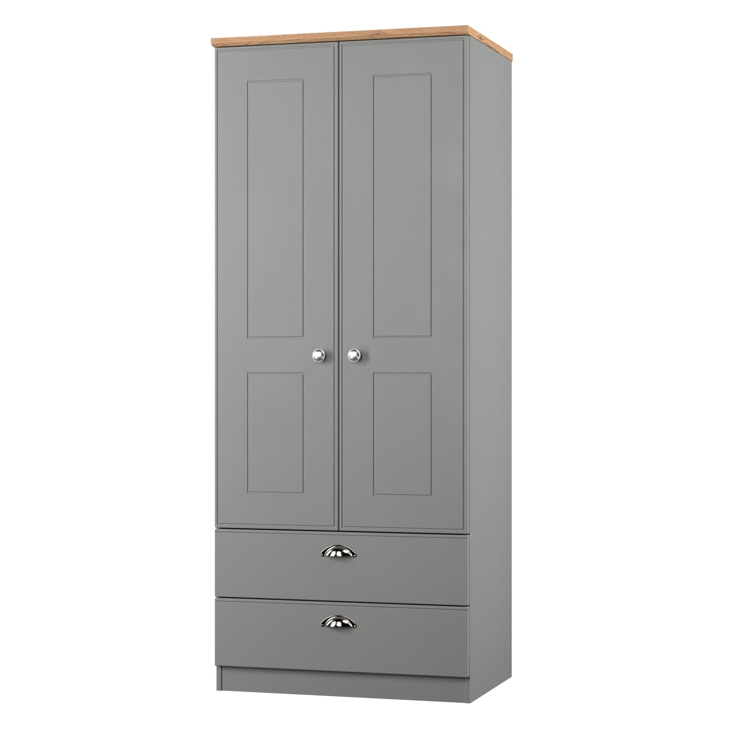 Victoria Tall Wardrobe Grey & Light Oak 2 Doors 2 Drawers 74cm