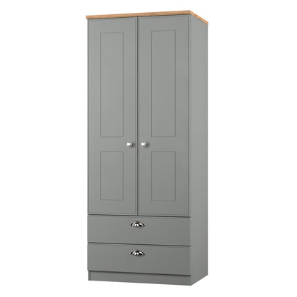 Victoria Tall Wardrobe Grey & Light Oak 2 Doors 2 Drawers 74cm