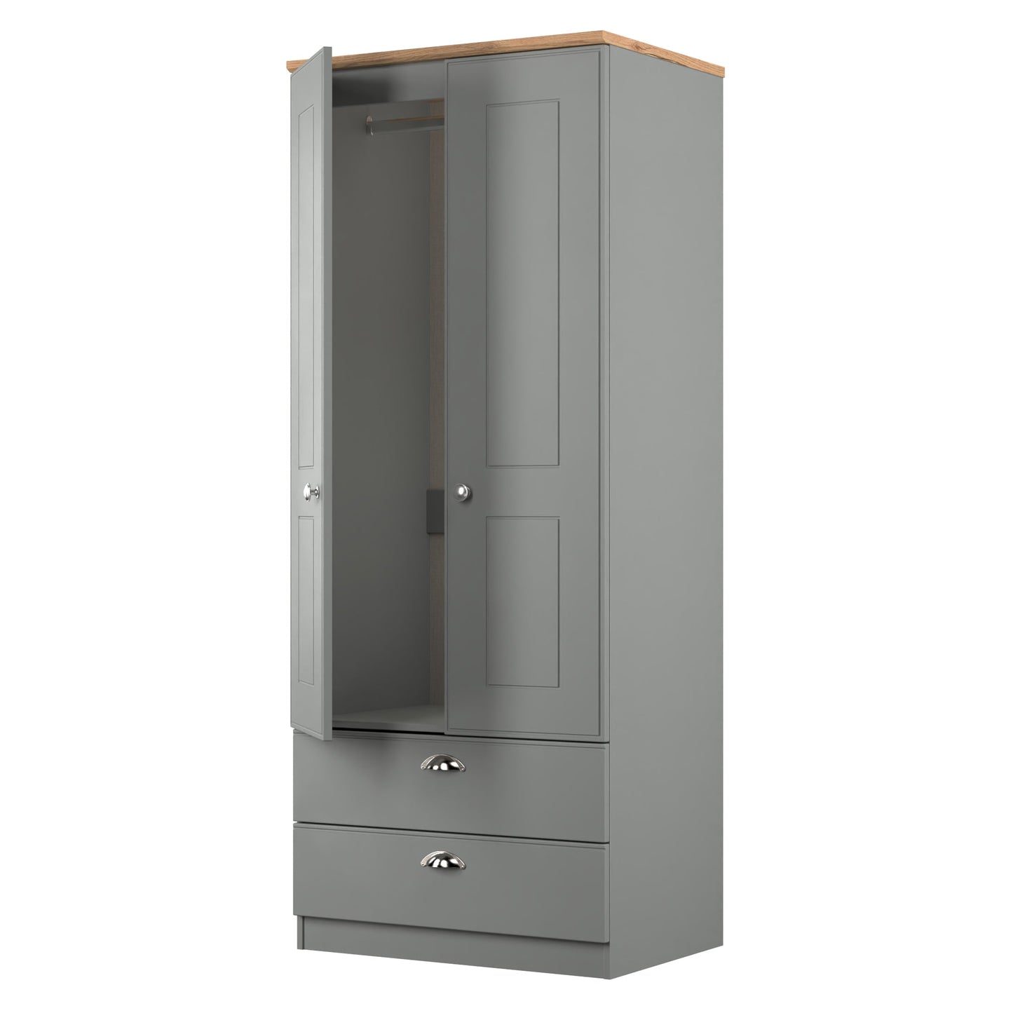 Victoria Tall Wardrobe Grey & Light Oak 2 Doors 2 Drawers 74cm