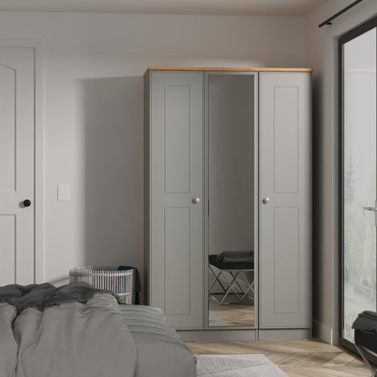 Victoria Tall Mirror Wardrobe Grey & Light Oak 1 Shelf 111cm