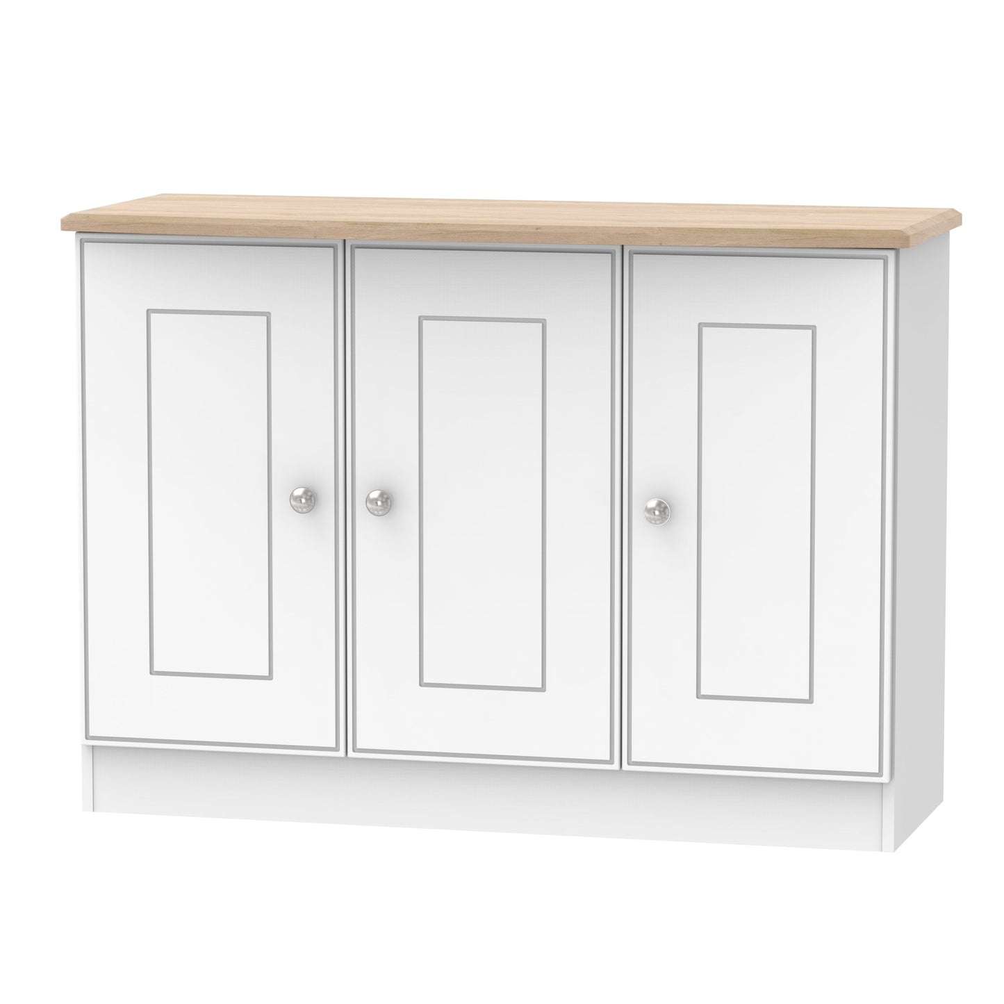 Victoria Large Sideboard White & Light Oak 3 Doors 112cm