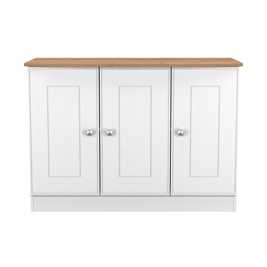 Victoria Large Sideboard White & Light Oak 3 Doors 112cm