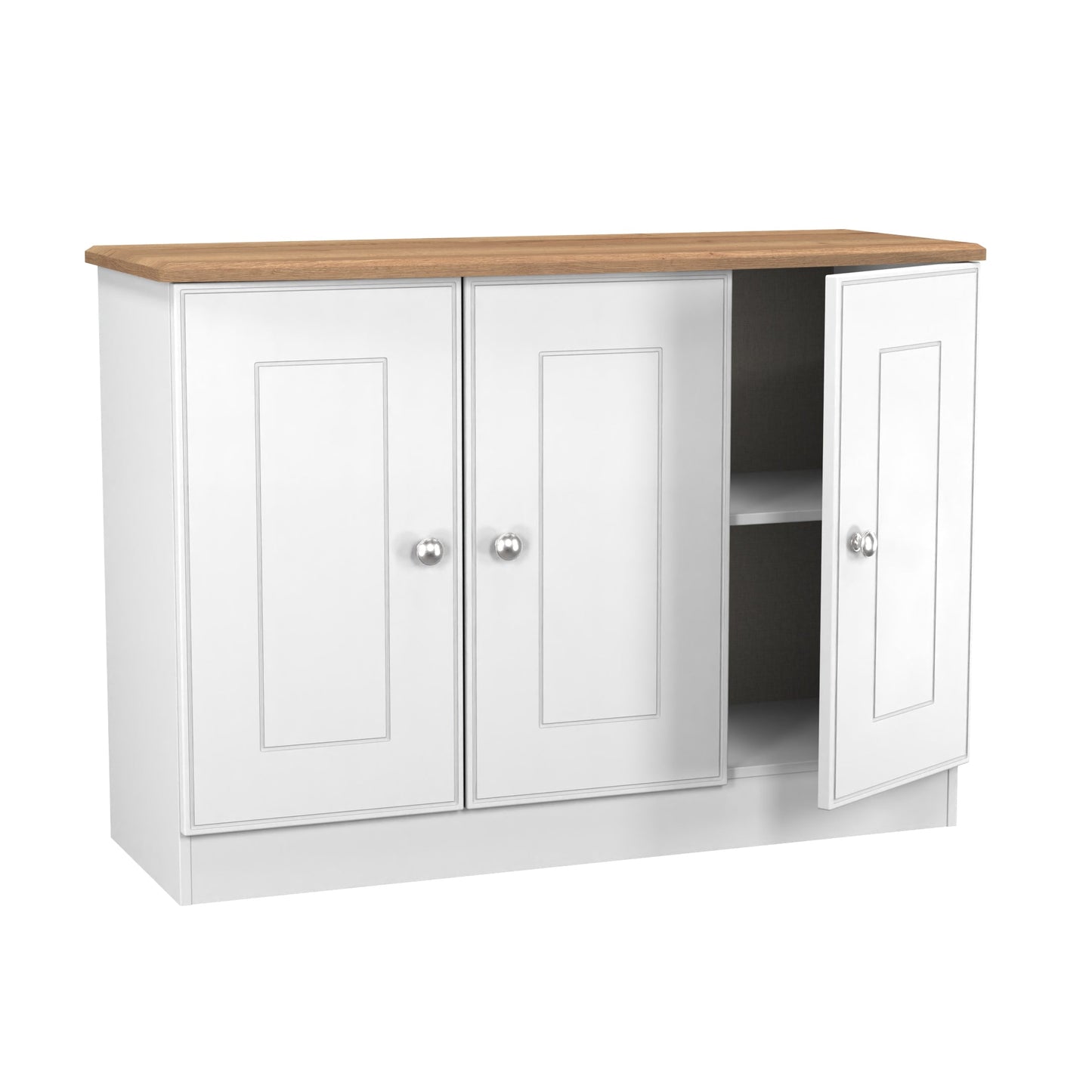 Victoria Large Sideboard White & Light Oak 3 Doors 112cm