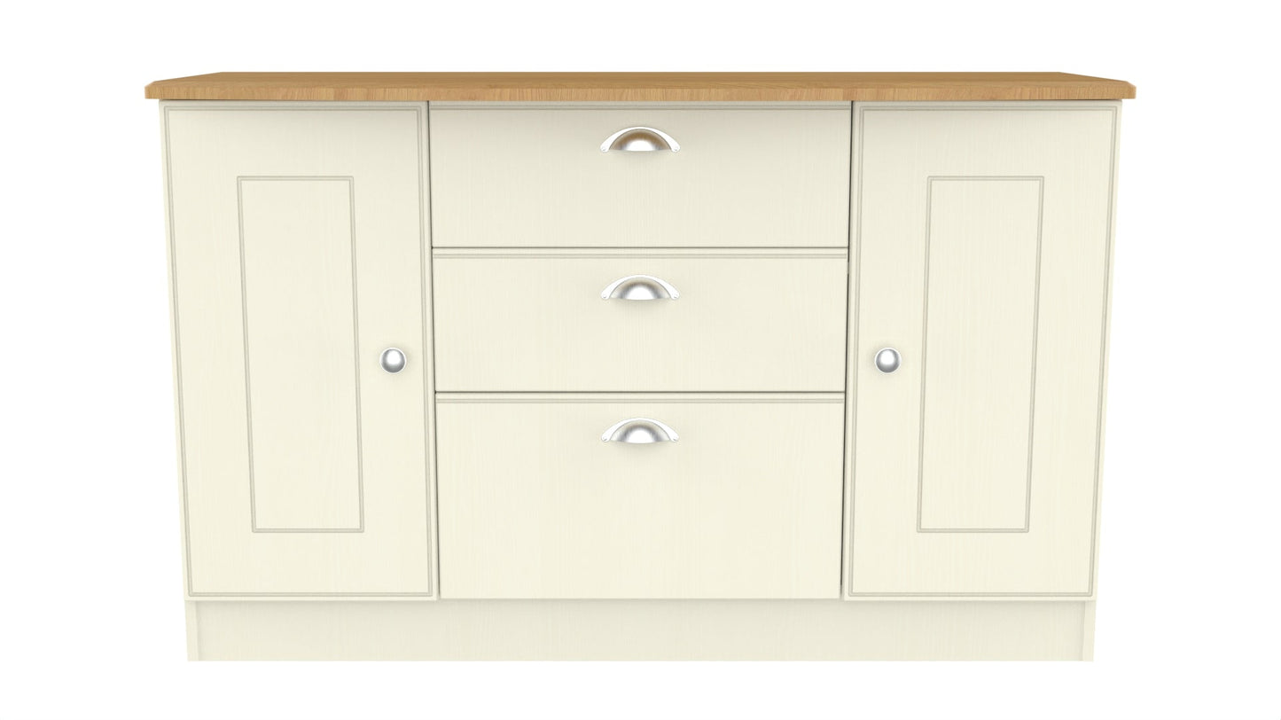 Victoria Large Sideboard Cream & Light Oak 2 Doors 3 Drawers 128cm