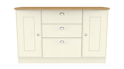 Victoria Large Sideboard Cream & Light Oak 2 Doors 3 Drawers 128cm