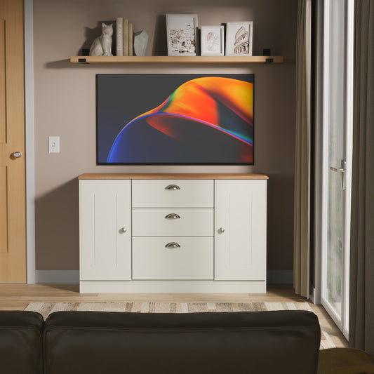 Victoria Large Sideboard Cream & Light Oak 2 Doors 3 Drawers 128cm