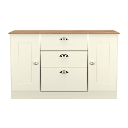 Victoria Large Sideboard Cream & Light Oak 2 Doors 3 Drawers 128cm
