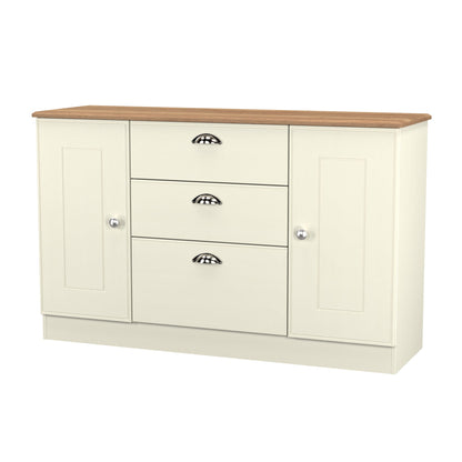 Victoria Large Sideboard Cream & Light Oak 2 Doors 3 Drawers 128cm