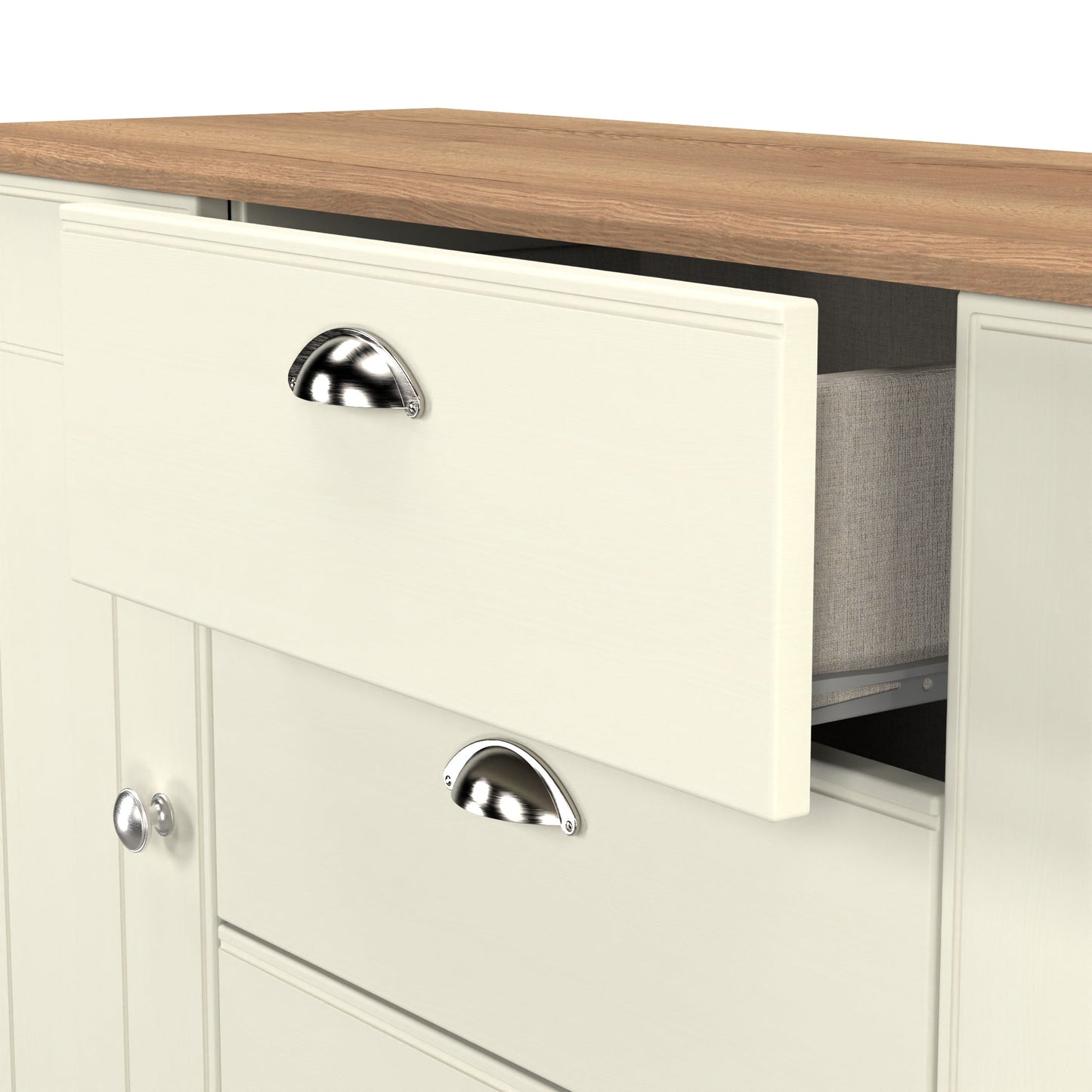 Victoria Large Sideboard Cream & Light Oak 2 Doors 3 Drawers 128cm