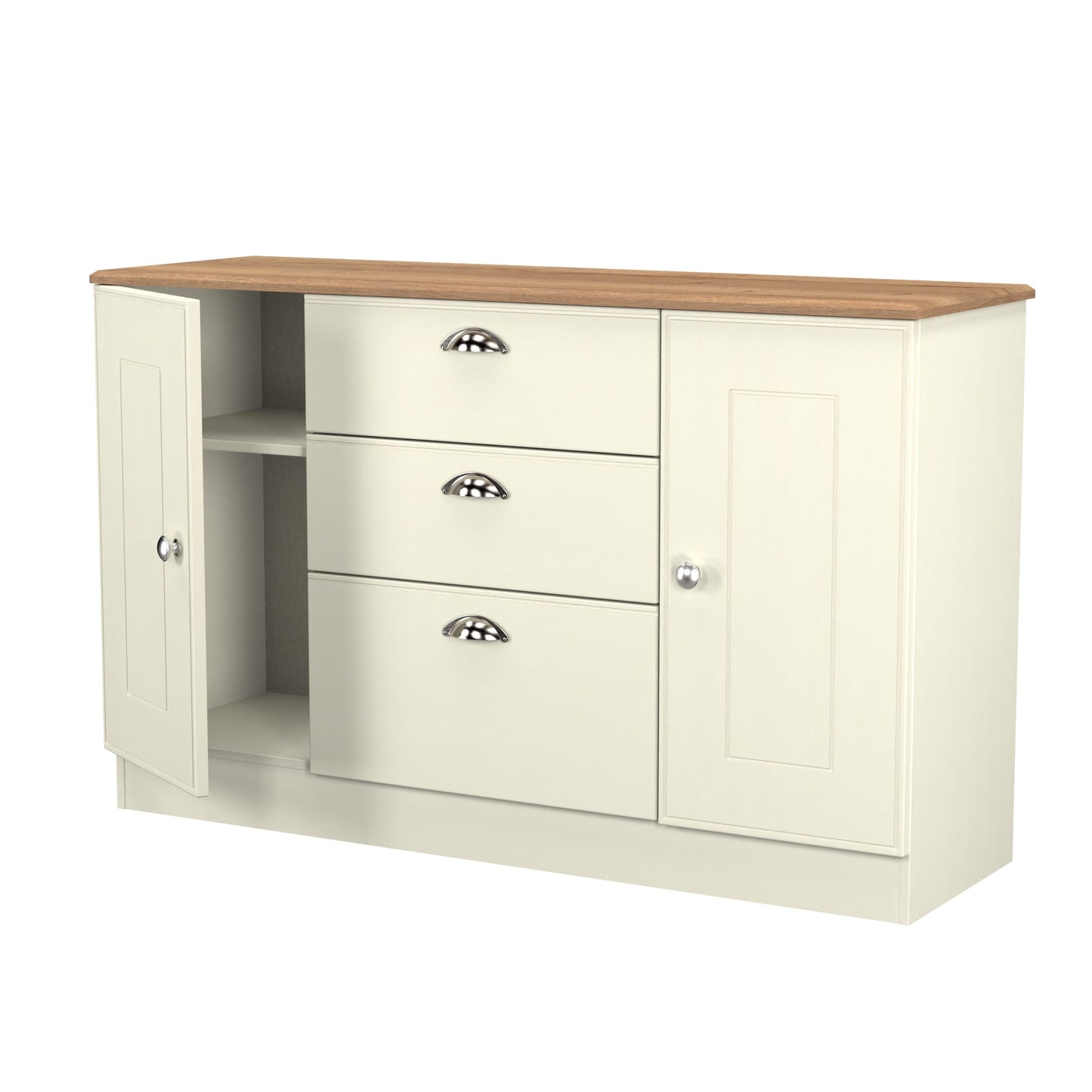 Victoria Large Sideboard Cream & Light Oak 2 Doors 3 Drawers 128cm