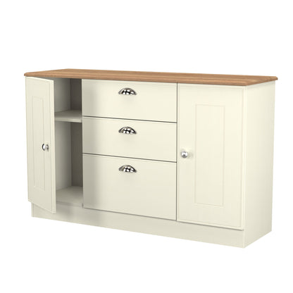 Victoria Large Sideboard Cream & Light Oak 2 Doors 3 Drawers 128cm