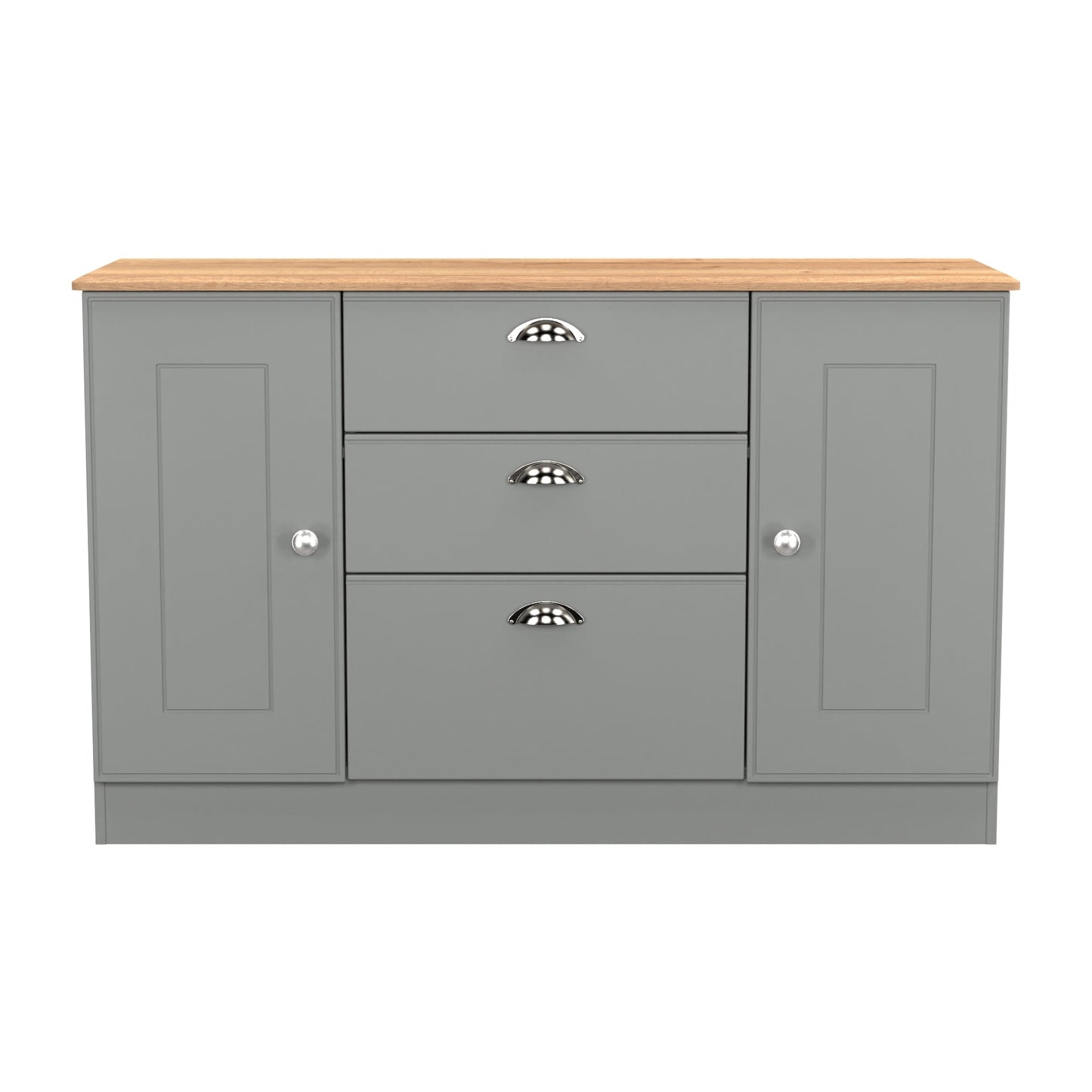Victoria Large Sideboard Grey & Light Oak 2 Doors 3 Drawers 128cm