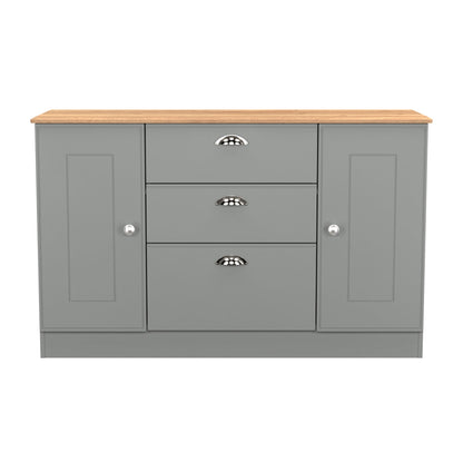 Victoria Large Sideboard Grey & Light Oak 2 Doors 3 Drawers 128cm