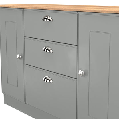 Victoria Large Sideboard Grey & Light Oak 2 Doors 3 Drawers 128cm