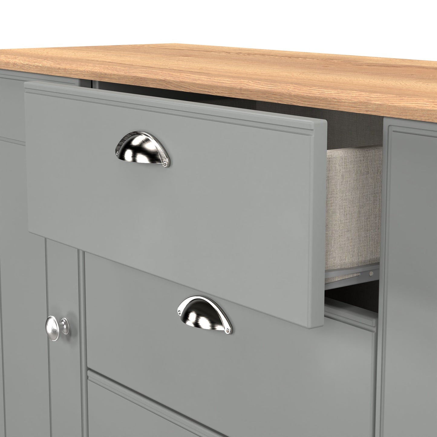Victoria Large Sideboard Grey & Light Oak 2 Doors 3 Drawers 128cm