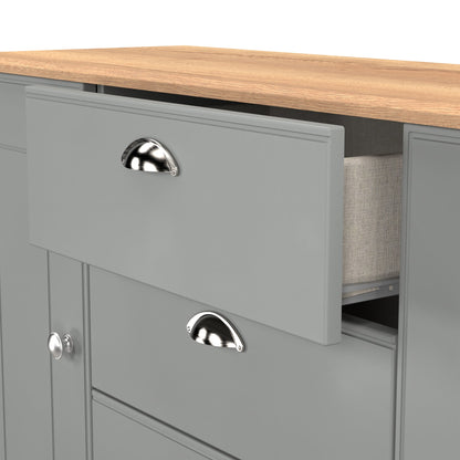 Victoria Large Sideboard Grey & Light Oak 2 Doors 3 Drawers 128cm