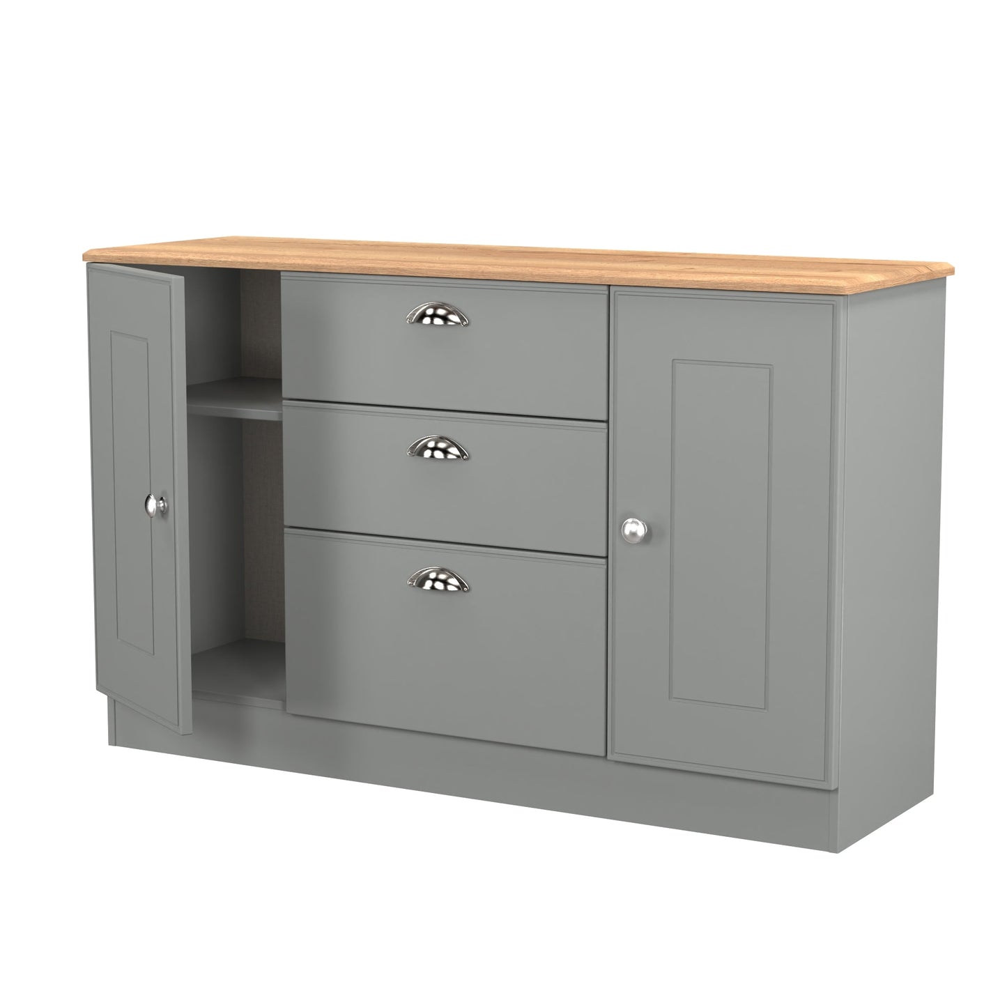 Victoria Large Sideboard Grey & Light Oak 2 Doors 3 Drawers 128cm