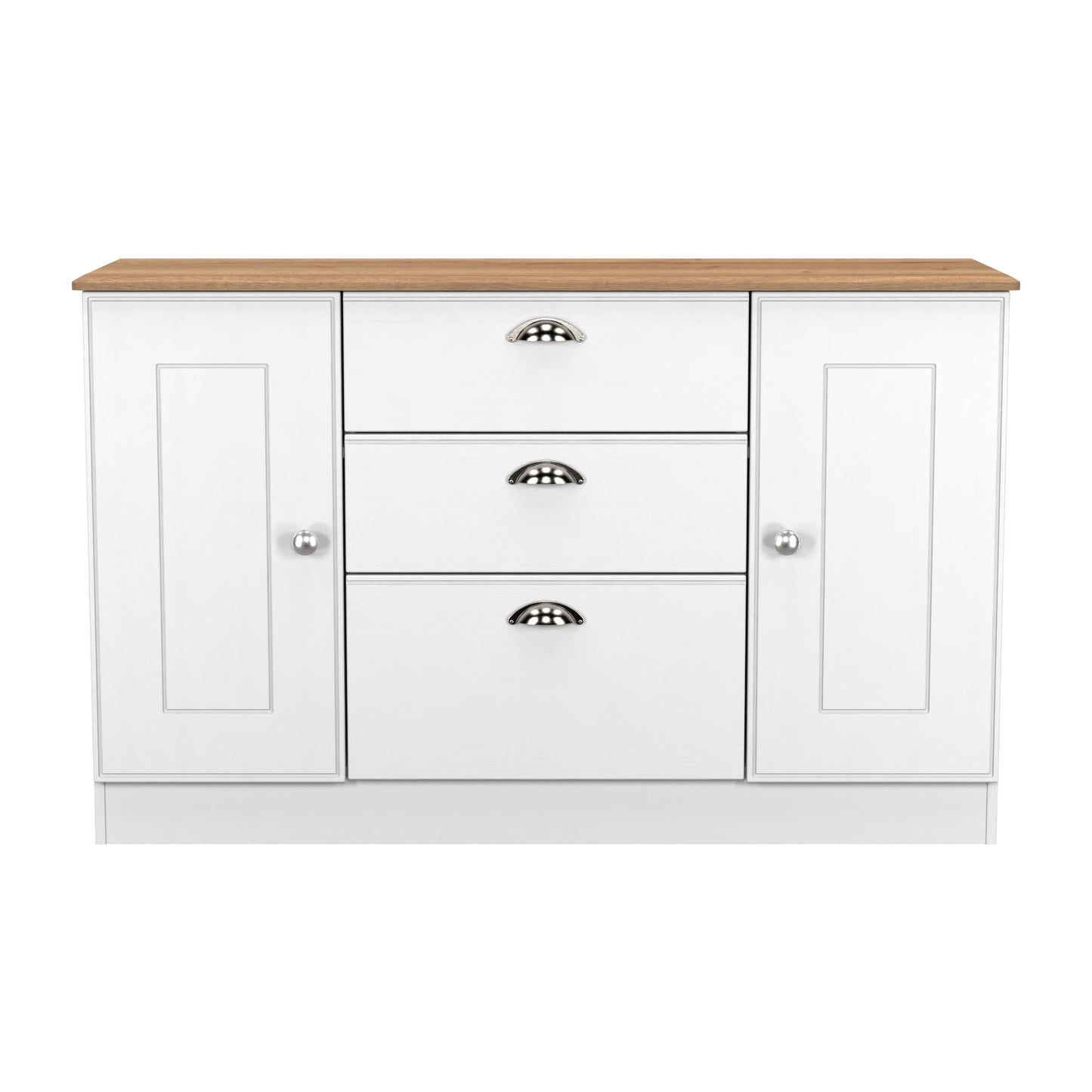 Victoria Large Sideboard White & Light Oak 2 Doors 3 Drawers 128cm
