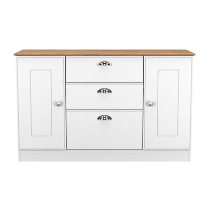 Victoria Large Sideboard White & Light Oak 2 Doors 3 Drawers 128cm