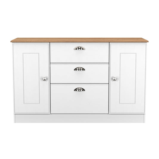 Victoria Large Sideboard White & Light Oak 2 Doors 3 Drawers 128cm