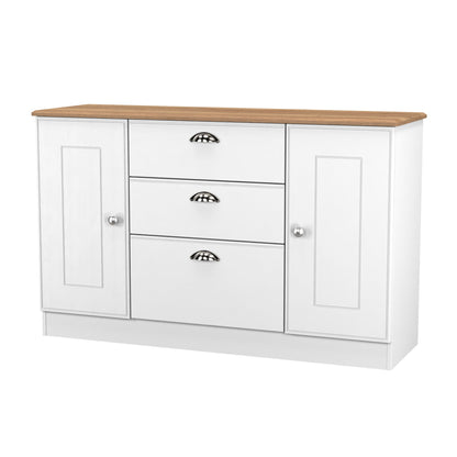 Victoria Large Sideboard White & Light Oak 2 Doors 3 Drawers 128cm