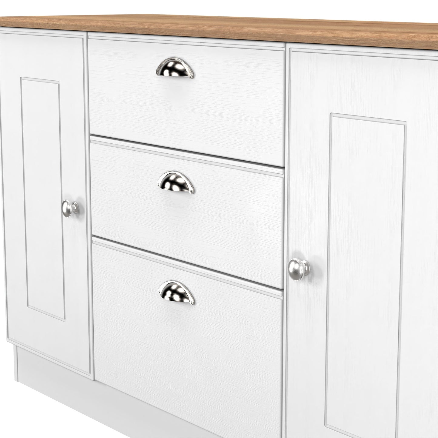 Victoria Large Sideboard White & Light Oak 2 Doors 3 Drawers 128cm