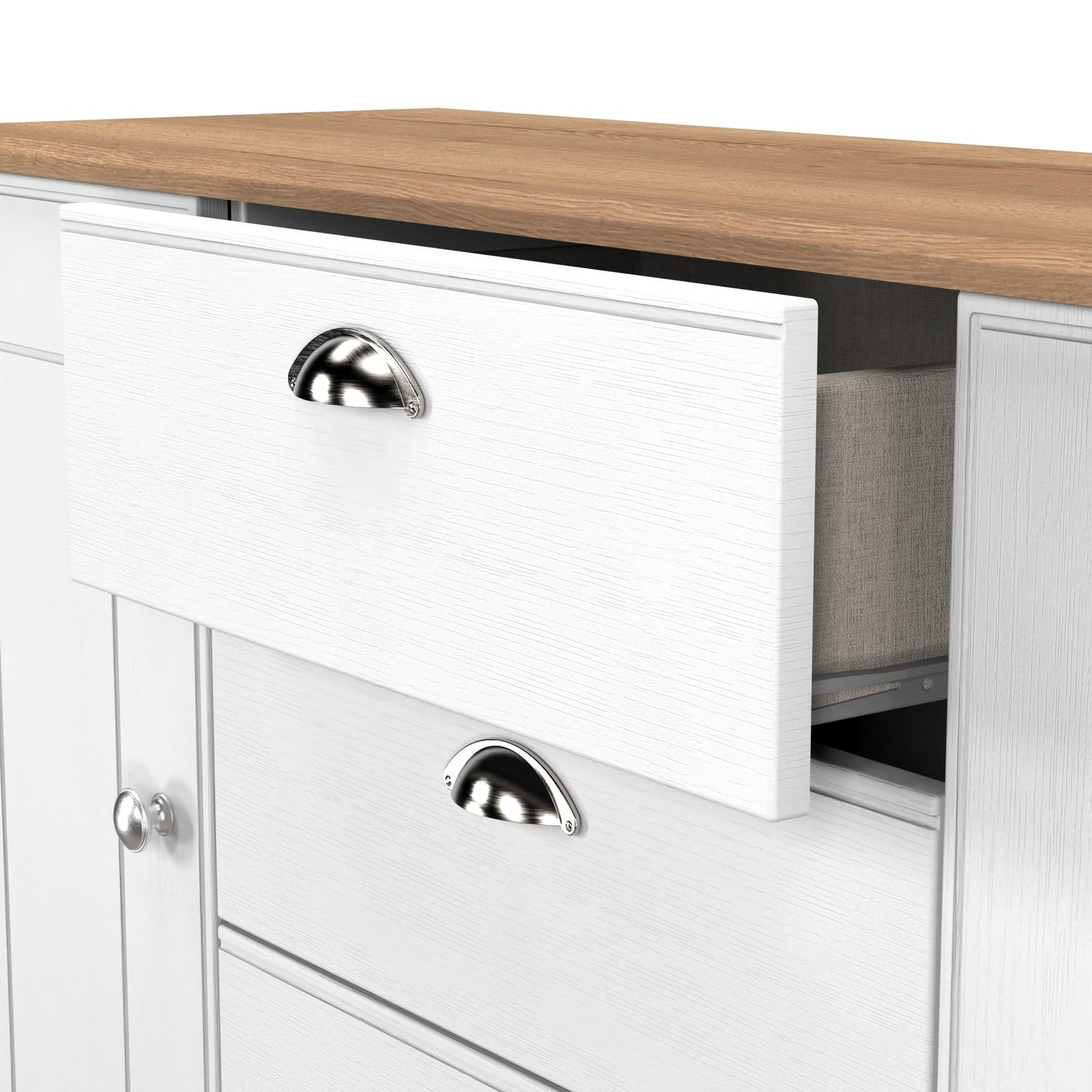 Victoria Large Sideboard White & Light Oak 2 Doors 3 Drawers 128cm