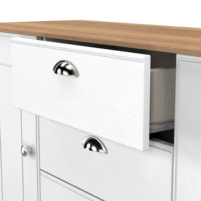 Victoria Large Sideboard White & Light Oak 2 Doors 3 Drawers 128cm