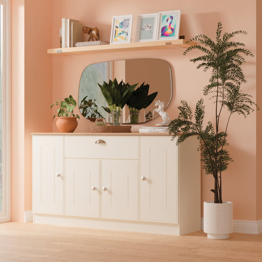 Victoria Large Sideboard Cream & Light Oak 4 Doors 1 Drawer 146cm