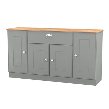 Victoria Large Sideboard Grey & Light Oak 4 Doors 1 Drawer 146cm