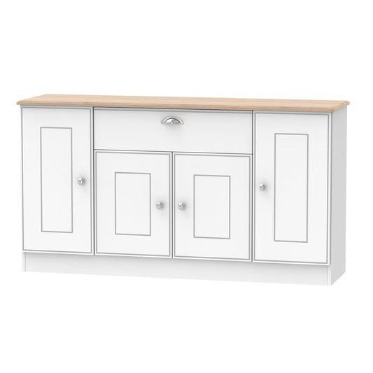 Victoria Large Sideboard White & Light Oak 4 Doors 1 Drawer 146cm