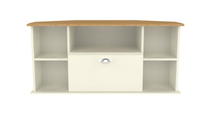 Victoria Corner Corner TV Unit Cream & Light Oak 5 Shelves 1 Drawer 112cm