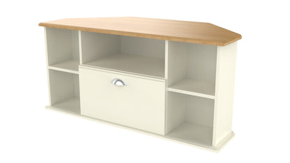 Victoria Corner Corner TV Unit Cream & Light Oak 5 Shelves 1 Drawer 112cm